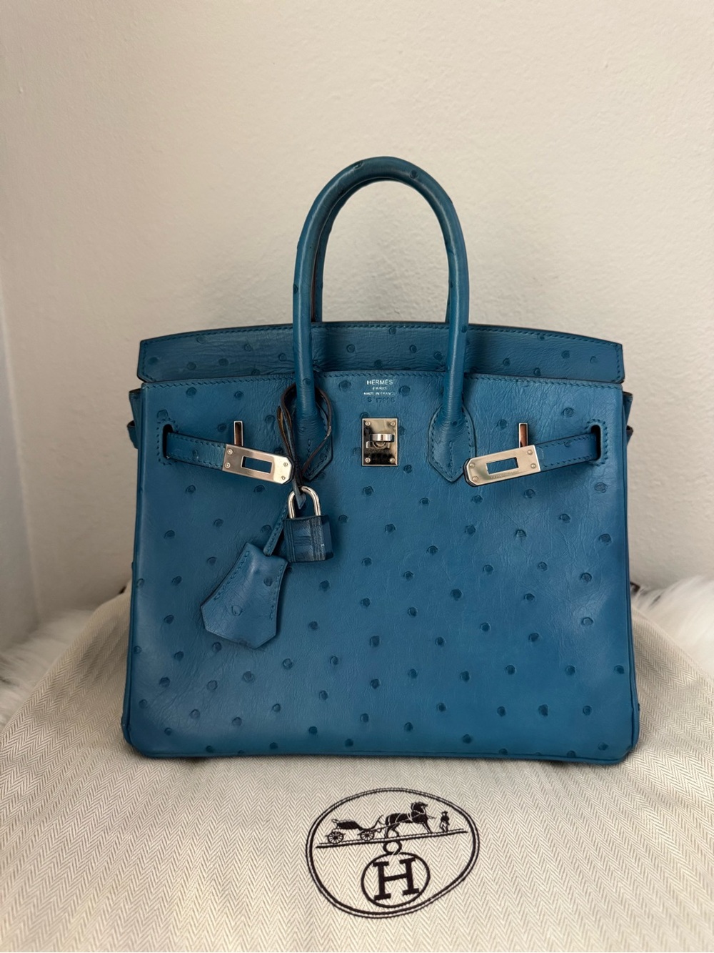 Hermes Birkin 25 Mykonos Blue Ostrich Leather with Palladium Hardware